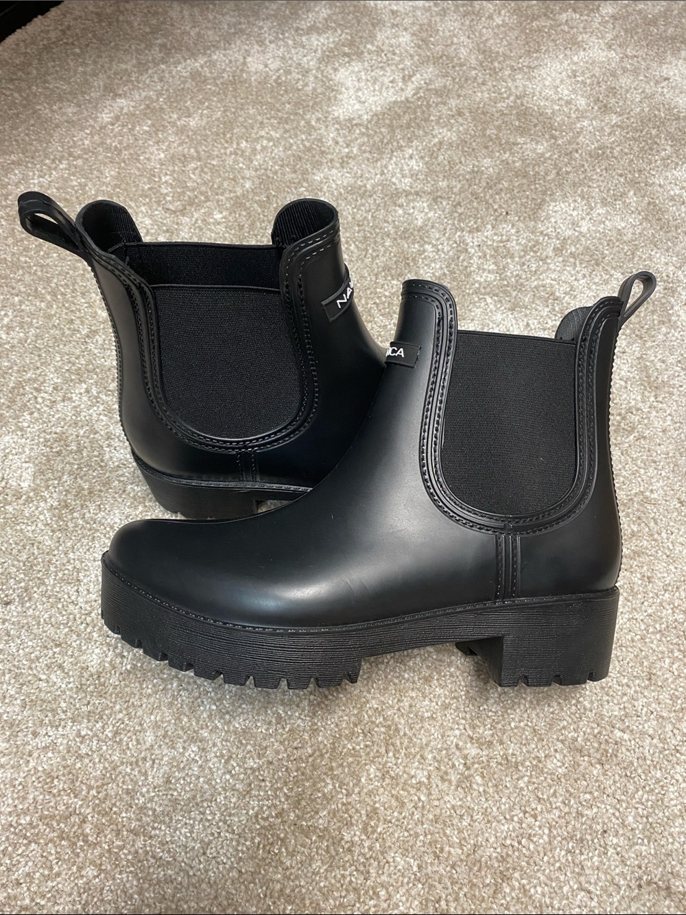 Nautica Matte Black Chelsea-Style Rain Ankle Boots - Picture 7 of 11